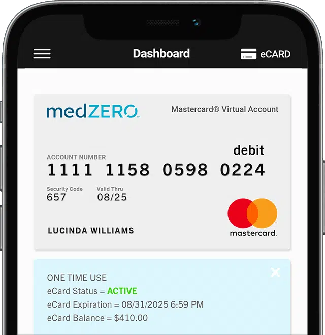 Mobile Phone showing medZERO Dash with MasterCard®