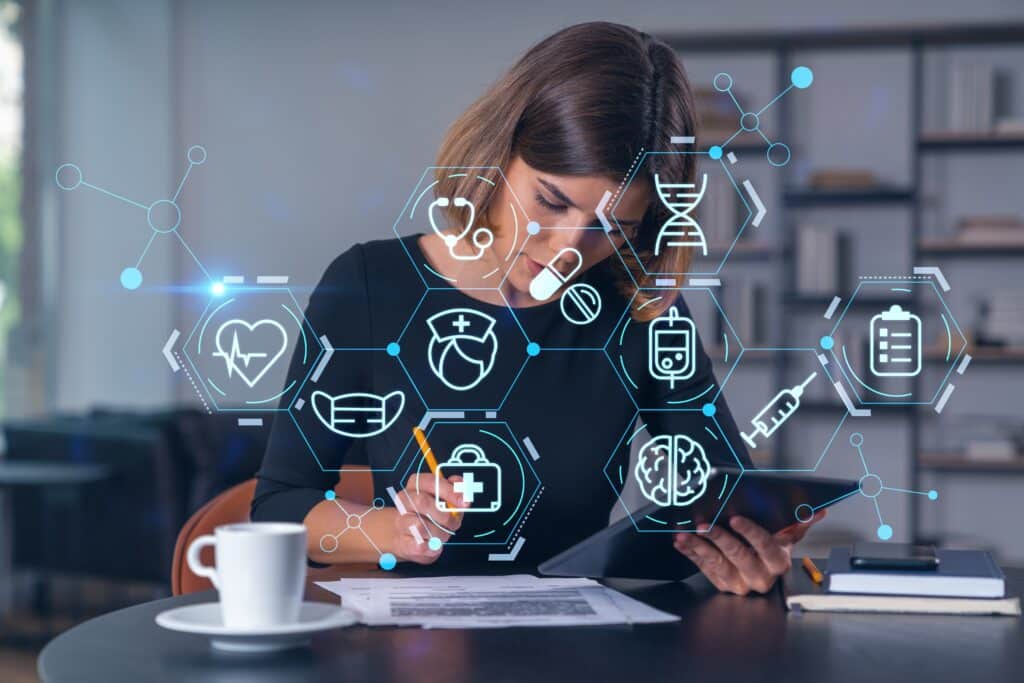 Woman working on bills